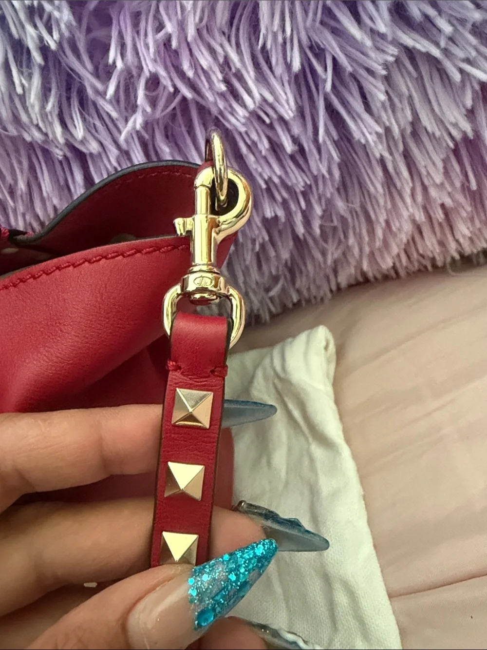 Valentino Red Leather Rockstud Shoulder Bag with Gold Hardware